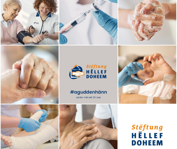 Collage d'images montrant les mains de soignants