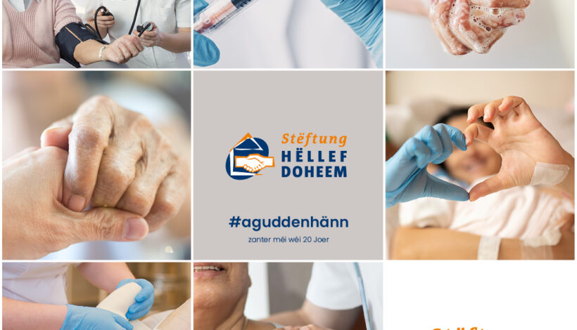 Collage d'images montrant les mains de soignants